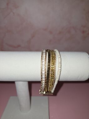 Victoria Emerson Gold and White Multi-Row Stack Bracelet